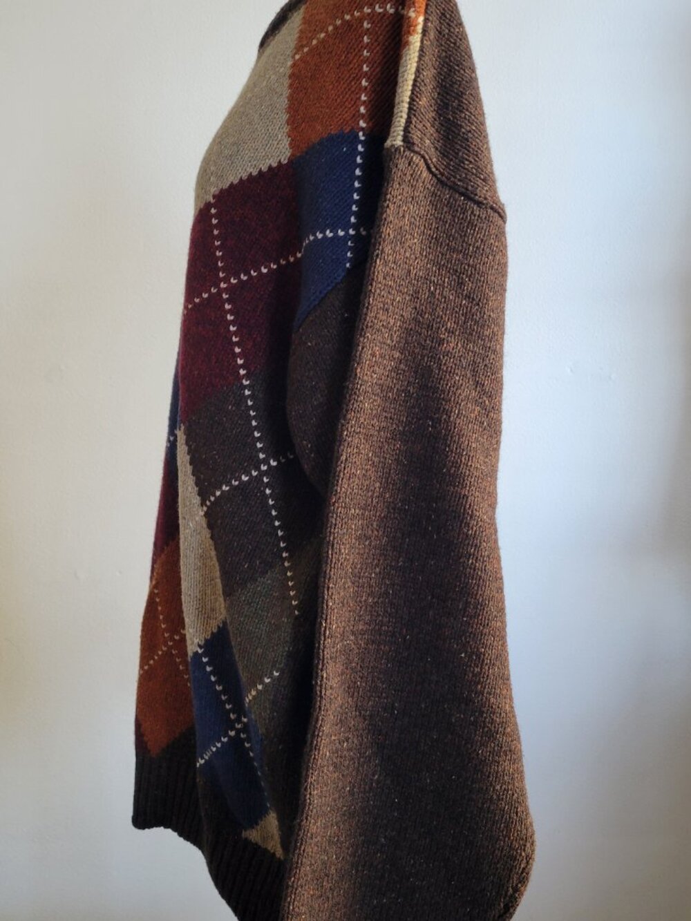 Vintage Haggar Argyle Sweater Men’s L Lambswool Cotton Multicolor Crewneck - Picture 12 of 15
